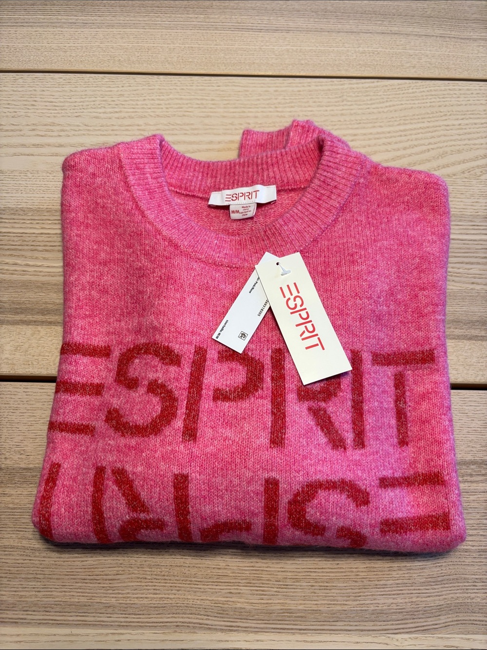 Esprit Women’s Pink Logo Crewneck Sweater - Bold Pink